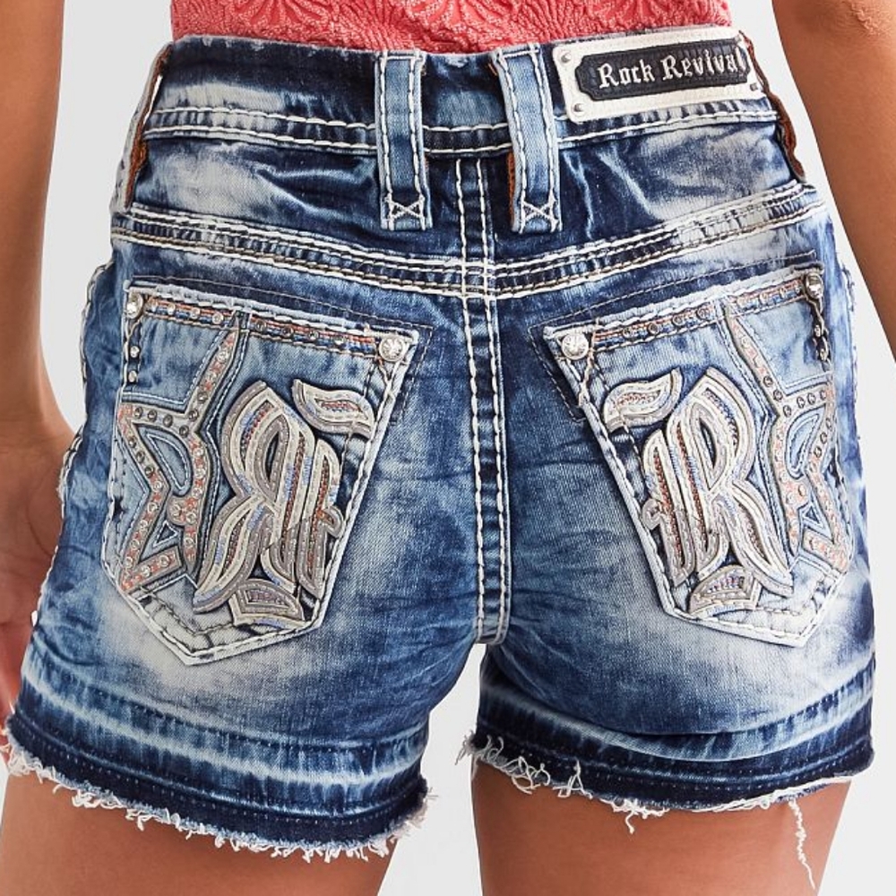 🤘NeW🎸 ROCK REVIVAL LIZBETH EMBELLISHED DISTRESS DESTRUCTED SHORTS 30